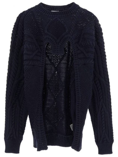 cable open front knit top black - BURBERRY - BALAAN 1