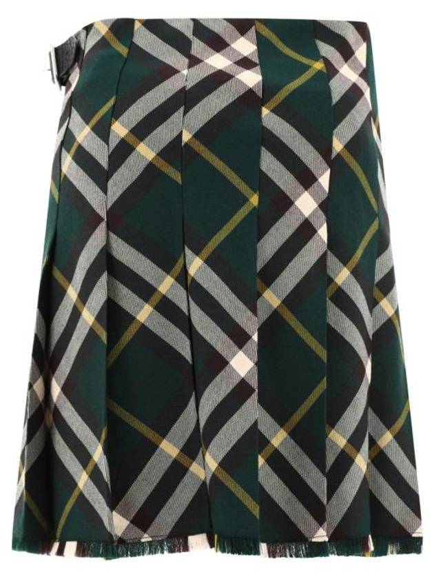 Check Pattern Wool A-Line Skirt Green - BURBERRY - BALAAN 3