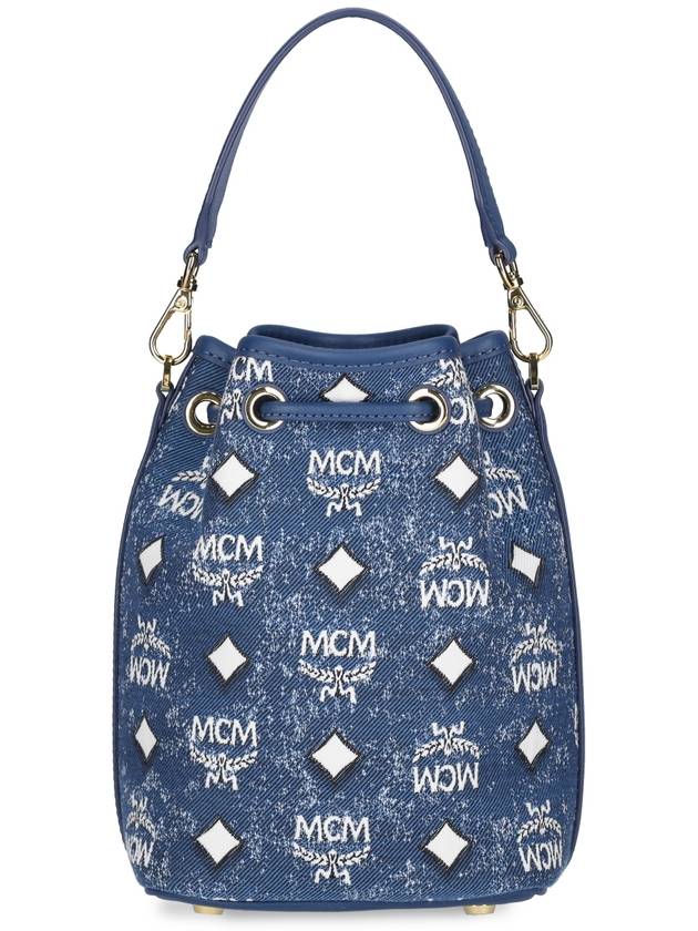 Dessau Vintage Denim Jacquard Drawstring Bucket Bag Navy - MCM - BALAAN 4