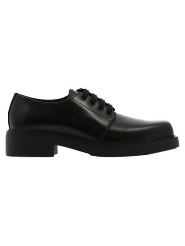 Lace-Up Square Toe Leather Derby Shoes Black - PRADA - BALAAN 1