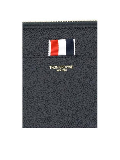 Three Stripes Pebble Grain Zipper Round Half Wallet Black - THOM BROWNE - BALAAN 2