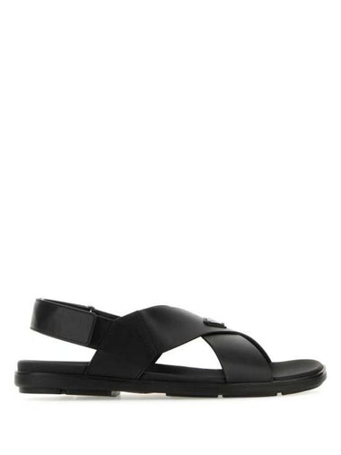 Criss Cross Leather Sandals Black - PRADA - BALAAN 1