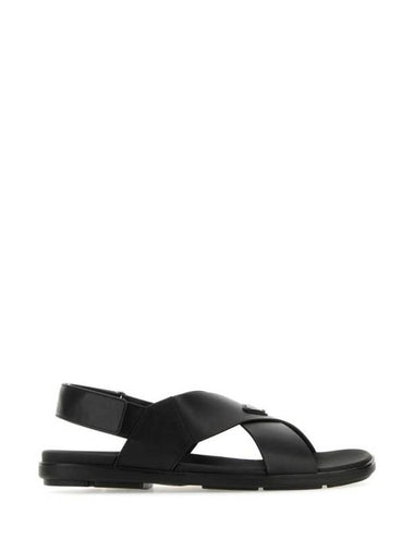 Criss Cross Leather Sandals Black - PRADA - BALAAN 1