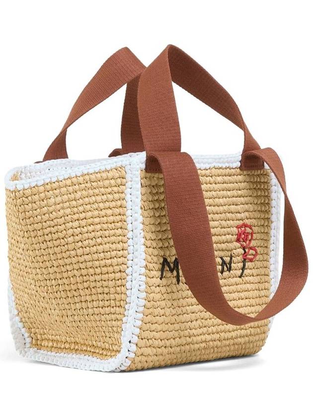 Embroidered Logo Woven Tote Bag Beige - MARNI - BALAAN 3