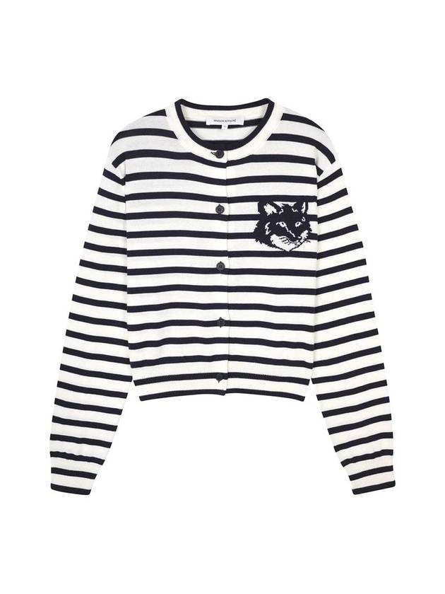 Fox Head Intarsia Regular Striped Cardigan Black White - MAISON KITSUNE - BALAAN 1