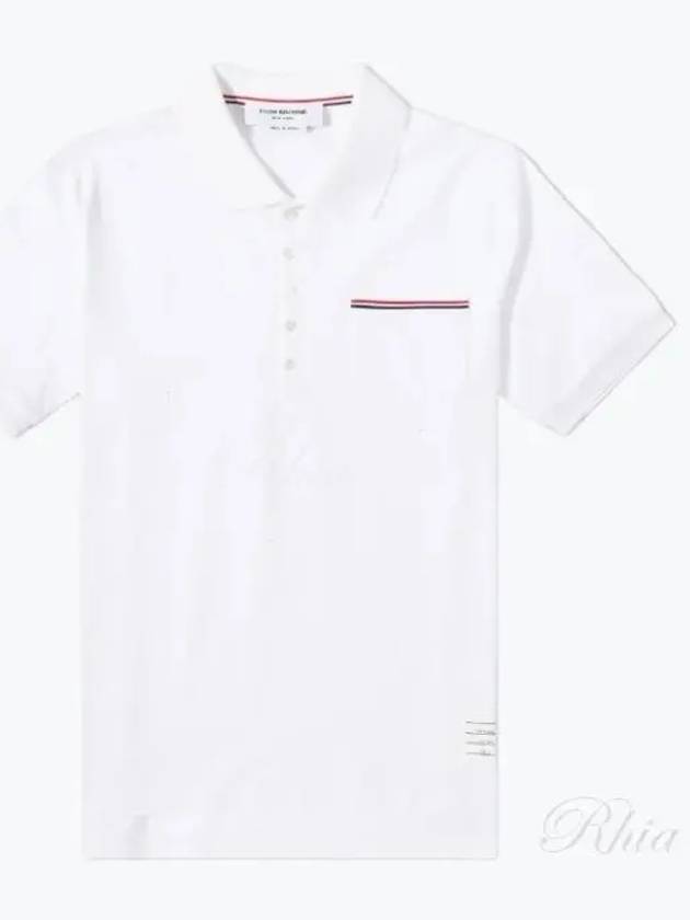 Men's Three Stripes Pocket Mercerized Short Sleeve Polo Shirt White - THOM BROWNE - BALAAN 2