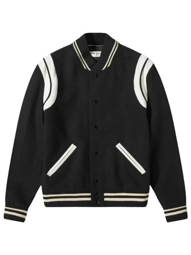 Teddy Bomber Jacket in Wool Black White - SAINT LAURENT - BALAAN 2