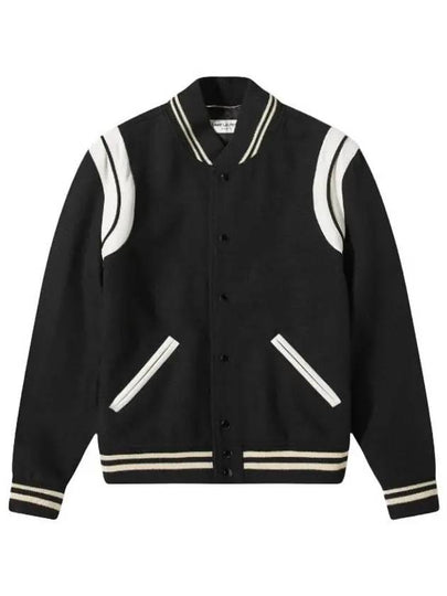 Teddy Bomber Jacket in Wool Black White - SAINT LAURENT - BALAAN 2