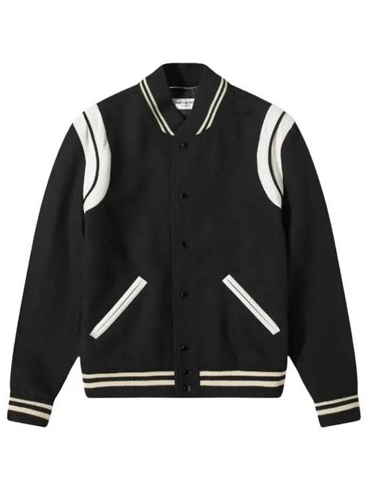 Teddy Bomber Jacket in Wool Black White - SAINT LAURENT - BALAAN 2