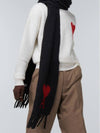 Heart Logo Oversized Wool Fringe Scarf Black - AMI - BALAAN 6