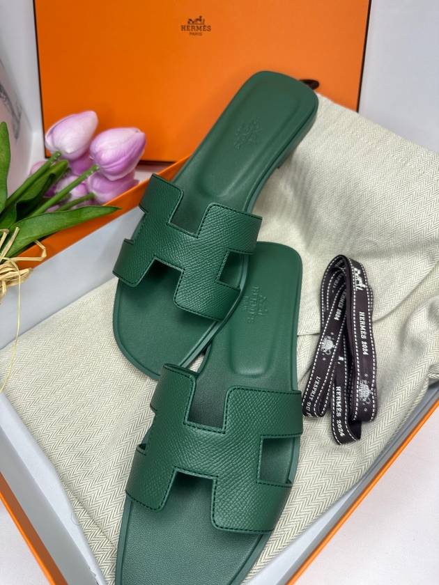 Oran Leather Sandals Green - HERMES - BALAAN 4