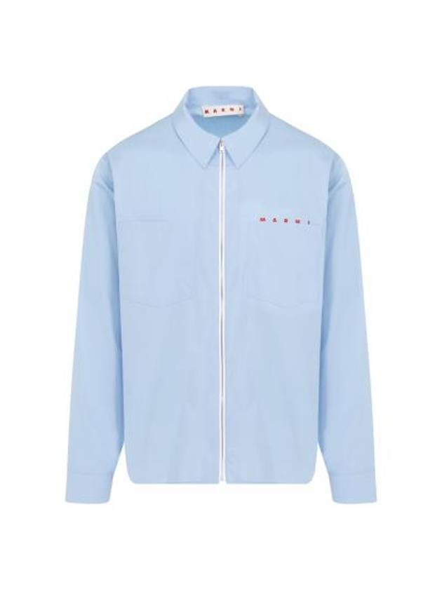 Logo Zip-Up Long Sleeve Shirt Blue - MARNI - BALAAN 3