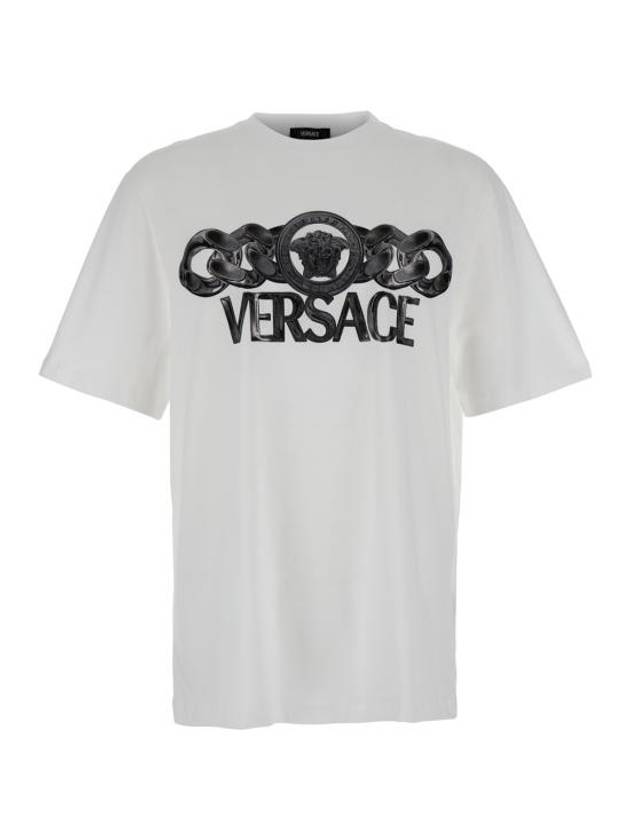 Logo Print Crewneck Short Sleeve T-Shirt White - VERSACE - BALAAN 2