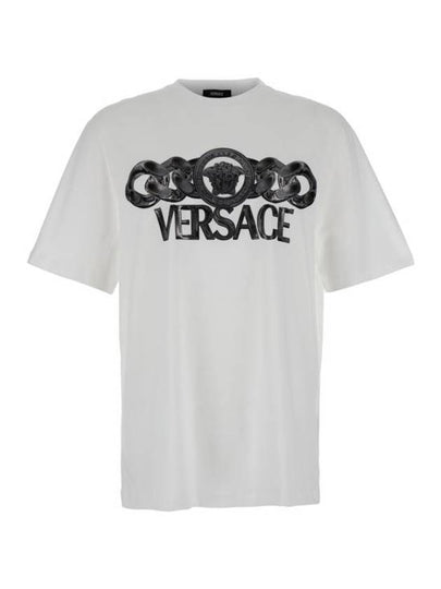 Logo Print Crewneck Short Sleeve T-Shirt White - VERSACE - BALAAN 2