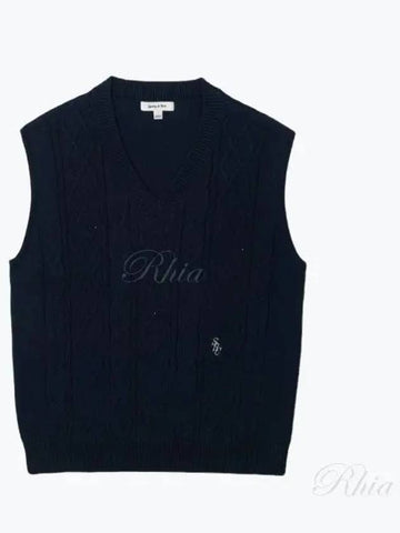 SRC Print Knit Vest Navy VE521 Cable - SPORTY & RICH - BALAAN 1