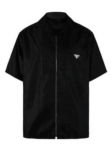 Re-Nylon Zip-Up Short Sleeve Shirt Black - PRADA - BALAAN 1