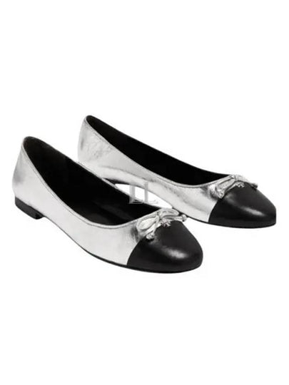 Metallic Effect Leather Cap Toe Ballet Flat Silver - TORY BURCH - BALAAN 2