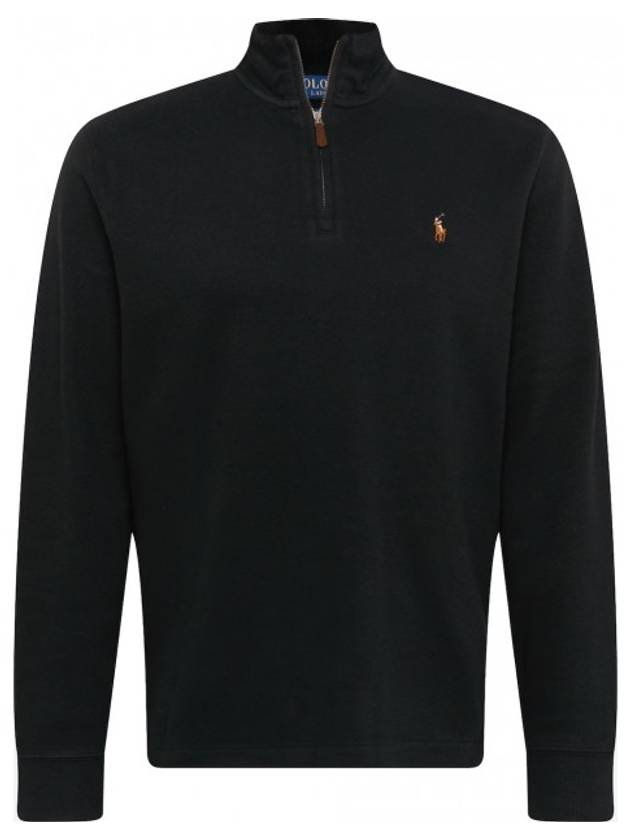 Embroidered Pony Logo Half Zip-Up Knit Top Black - POLO RALPH LAUREN - BALAAN 2