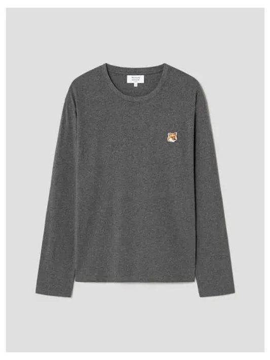 Men s Foxhead Patch Regular Long Sleeve T Shirt Dark Gray Melange Domestic Product GM0024081642857 - MAISON KITSUNE - BALAAN 1