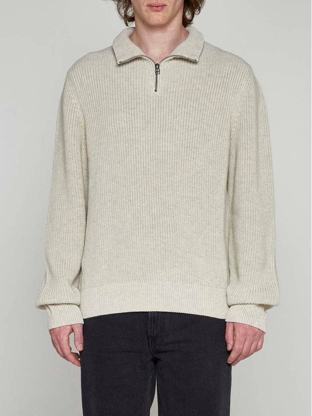 Mock Neck Half Zip-Up Knit Top Beige - A.P.C. - BALAAN 3