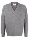 Men's Heart Logo V-Neck Cashmere Knit Top Grey - AMI - BALAAN 2