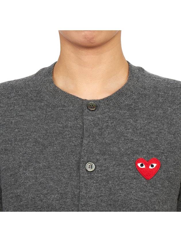 Red wappen wool round neck cardigan charcoal - COMME DES GARCONS PLAY - BALAAN 7