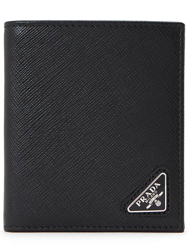 Triangular Logo Saffiano Half Wallet Black - PRADA - BALAAN 2