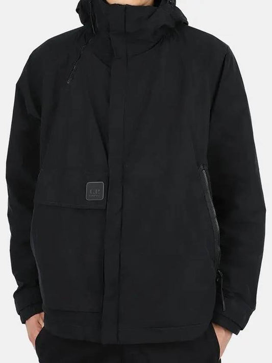 Men's Metropolis Logo Patch Pocket Hooded Jacket Black - CP COMPANY - BALAAN.