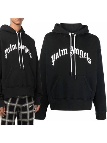 Logo Printed Hooded Sweatshirt Black PMBB058C99FLE003 - PALM ANGELS - BALAAN 1