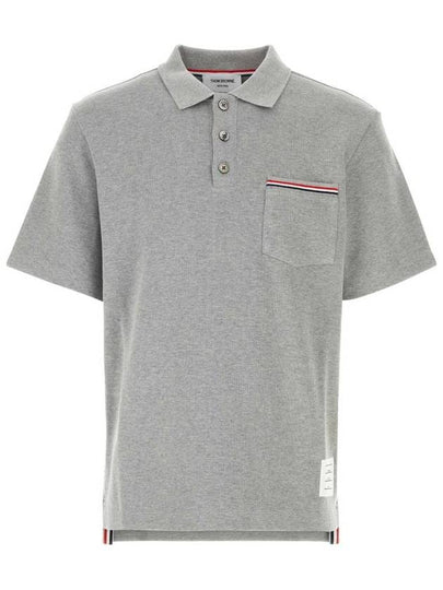 RWB Pocket Interlock Cotton Short Sleeve Polo Shirt Grey - THOM BROWNE - BALAAN 2