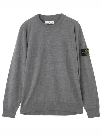 Logo Patch Round Neck Knit Top Grey - STONE ISLAND - BALAAN 2