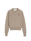 Heart Logo Crew Neck Merino Wool Knit Top Beige - AMI - BALAAN 2