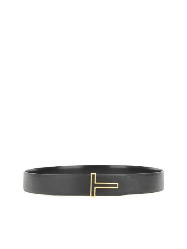 T Logo Buckle Calf Leather Belt Black - TOM FORD - BALAAN 3