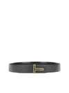 T Logo Buckle Calf Leather Belt Black - TOM FORD - BALAAN 3