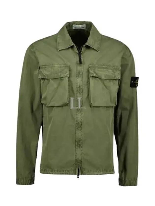 Front Pocket Wappen Patch Overshirt Zip-Up Jacket Khaki - STONE ISLAND - BALAAN 2