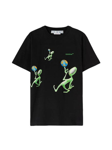 Alien Graphic Print Short Sleeve T-Shirt Black - OFF WHITE - BALAAN 1