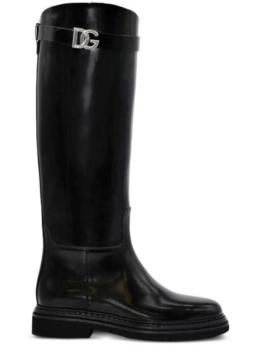 Logo Plaque Long Boots Black - DOLCE&GABBANA - BALAAN 1