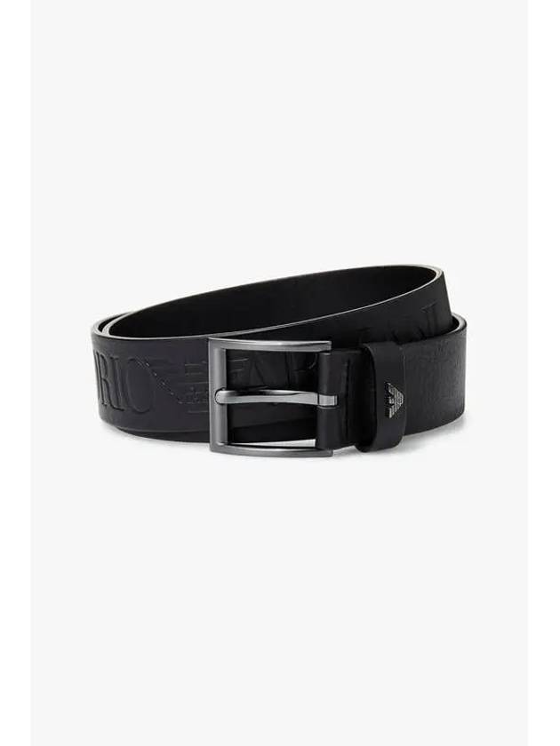 Men s Debossed Logo Lettering Leather Belt Black - EMPORIO ARMANI - BALAAN 1