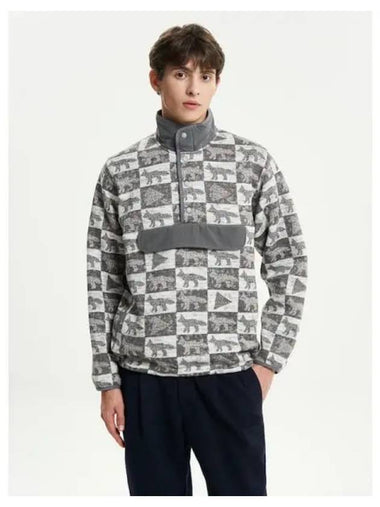 And Wonder MK Unisex Fox Check Fleece Pullover Gray Domestic Product - MAISON KITSUNE - BALAAN 1