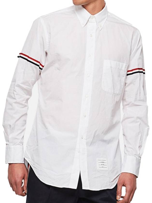 Men's Poplin Grosgrain Armband Classic Long Sleeve Shirt White - THOM BROWNE - BALAAN 5