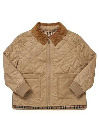 Kids Corduroy Collar Diamond Quilted Jacket Beige - BURBERRY - BALAAN 2