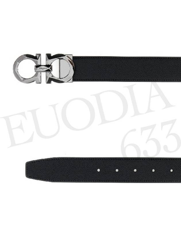 Silver Gancini Reversible Leather Belt Black - SALVATORE FERRAGAMO - BALAAN 6