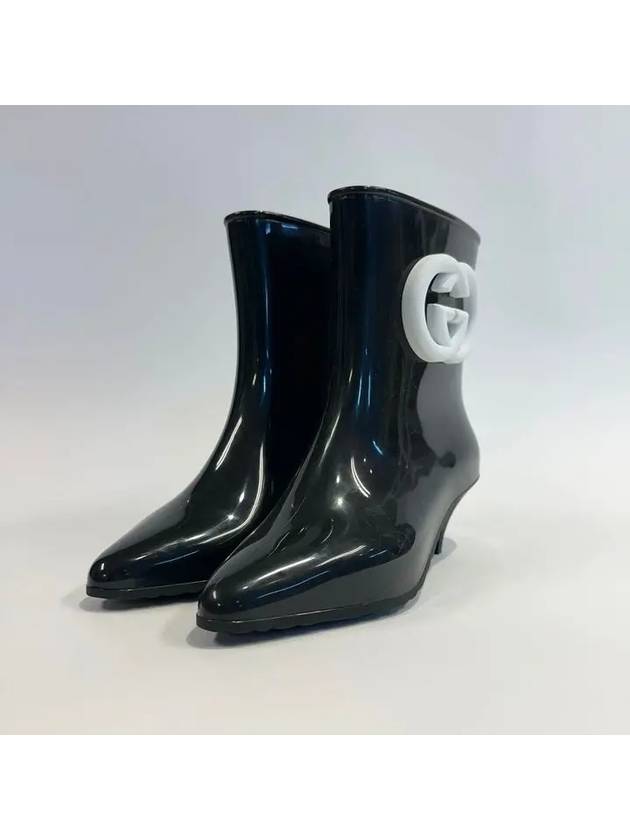 Interlocking G Shiny Rubber Ankle Middle Boots Black - GUCCI - BALAAN 3