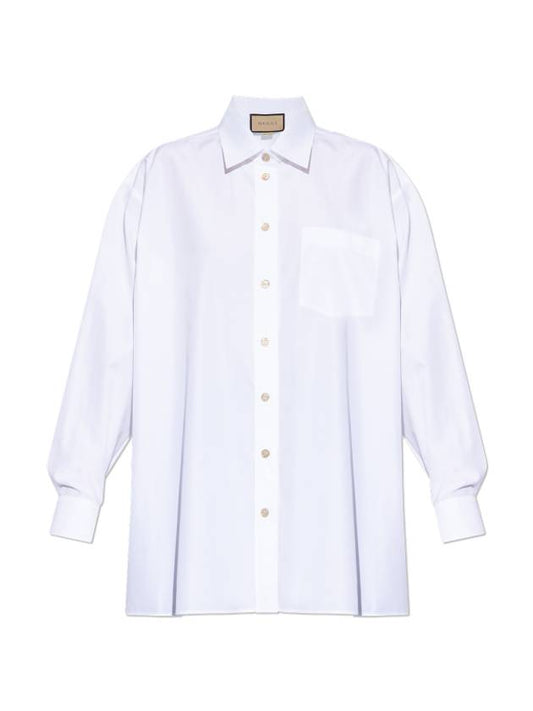 Women's Logo Embroidery Cotton Shirt White - GUCCI - BALAAN 2