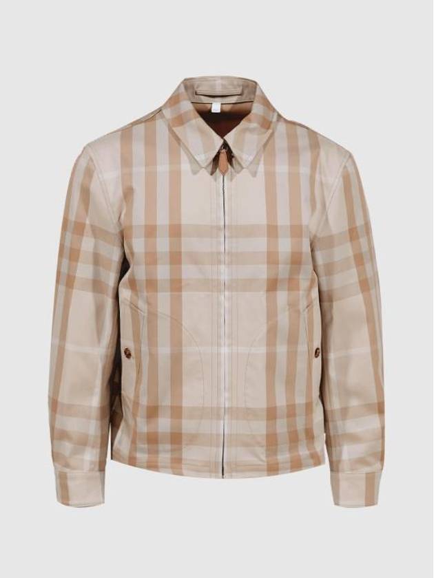 Men's Reversible Check Cotton Collar Zip-Up Jacket Beige - BURBERRY - BALAAN 2