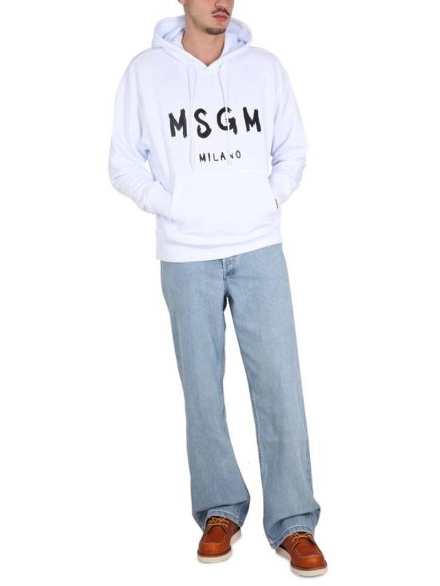 Milano Brushed Logo Cotton Hoodie White - MSGM - BALAAN 3