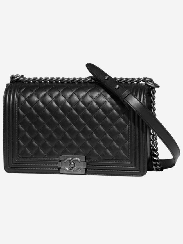 Boy Large Ruthenium Finish Metal Calfskin Shoulder Bag Black - CHANEL - BALAAN 1