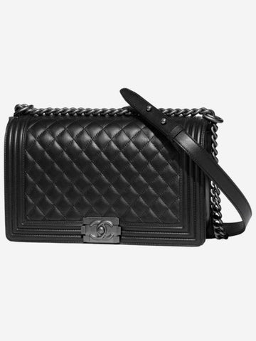 Boy Large Ruthenium Finish Metal Calfskin Shoulder Bag Black - CHANEL - BALAAN 1