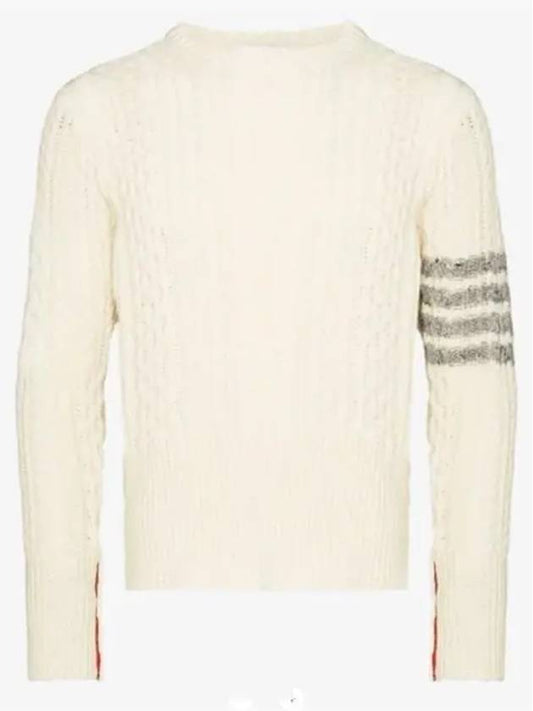 Men's Aran Cable Diagonal Pullover Knit Top White - THOM BROWNE - BALAAN.