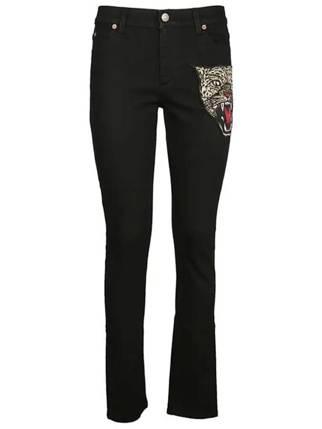 Angry cat embroidery patch black jeans 470225 - GUCCI - BALAAN 2